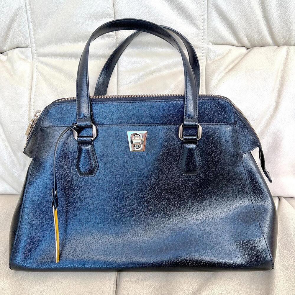 Authentic CROMIA Italy Black Leather Satchel | Double Secure Closure